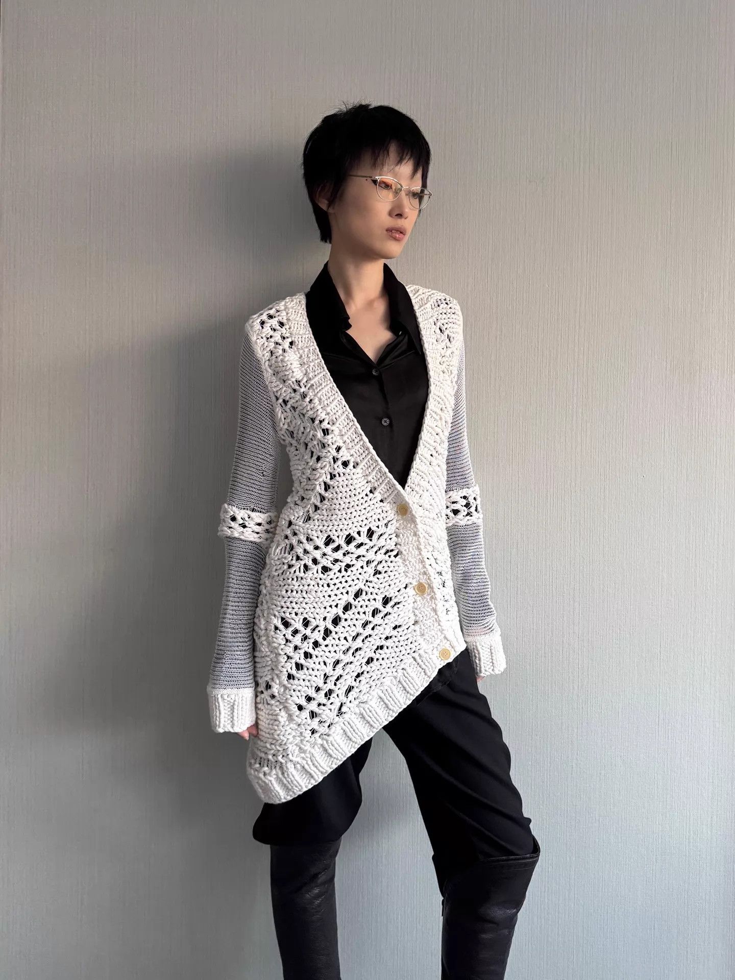 Helmut Lang Helmut Lang Open Knit Multi-Stitch Irregular Sweater S Size S / US 4 / IT 40 - 1 Thumbnail