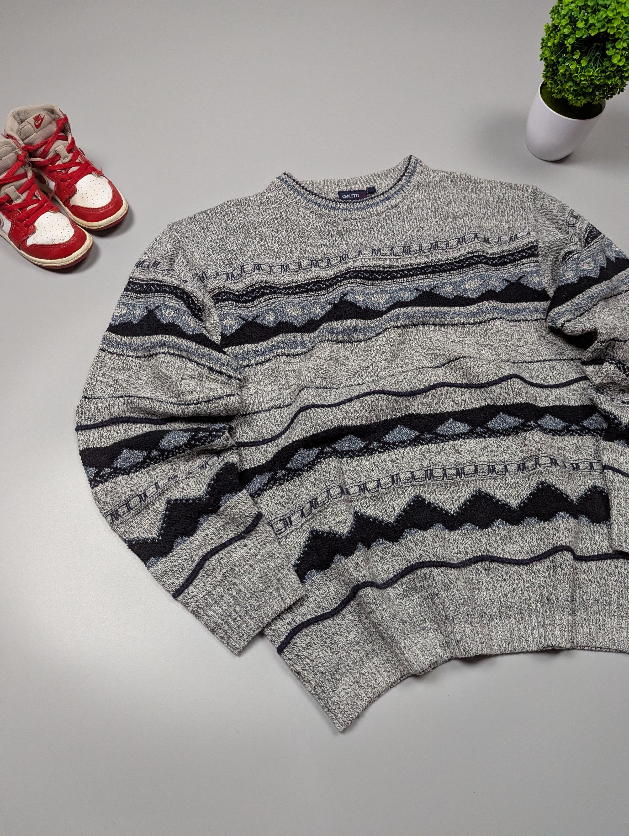 Japanese Brand × Vintage CARLETTI Vintage Italian Men's Knitted Abstract 3D Sweater Size US M / EU 48-50 / 2 - 2 Thumbnail