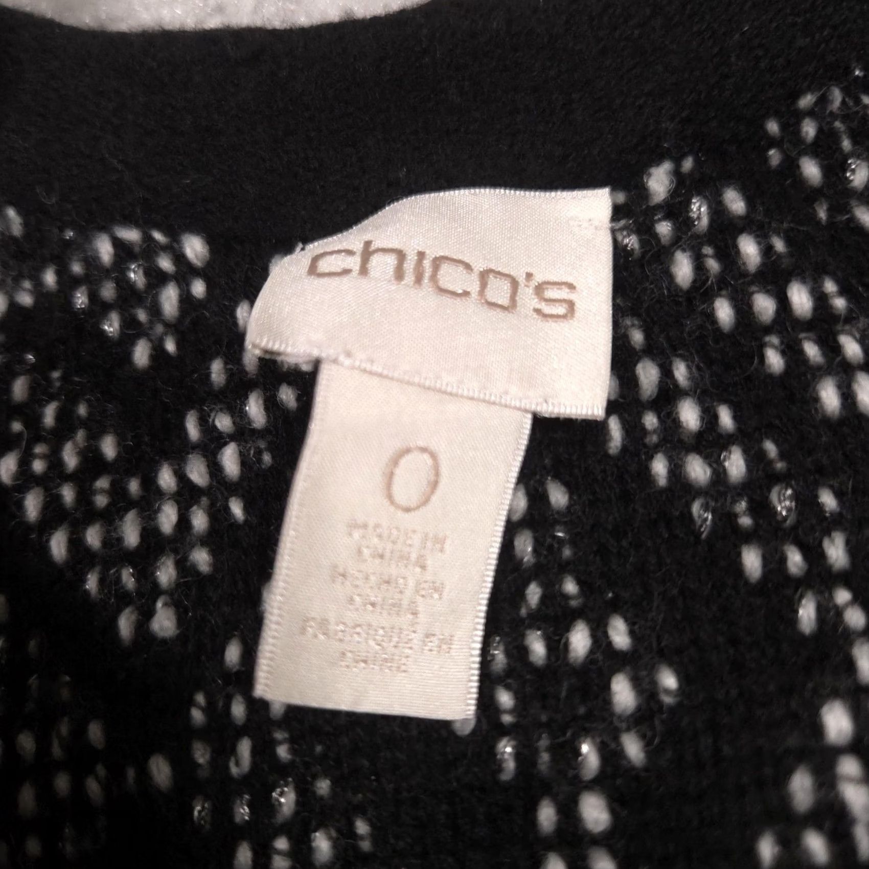 Vintage Chico's Cardigan Sweater Womens 0 Gray Beaded Open Front Geometric Chunky Knit Size XS / US 0-2 / IT 36-38 - 6 Thumbnail