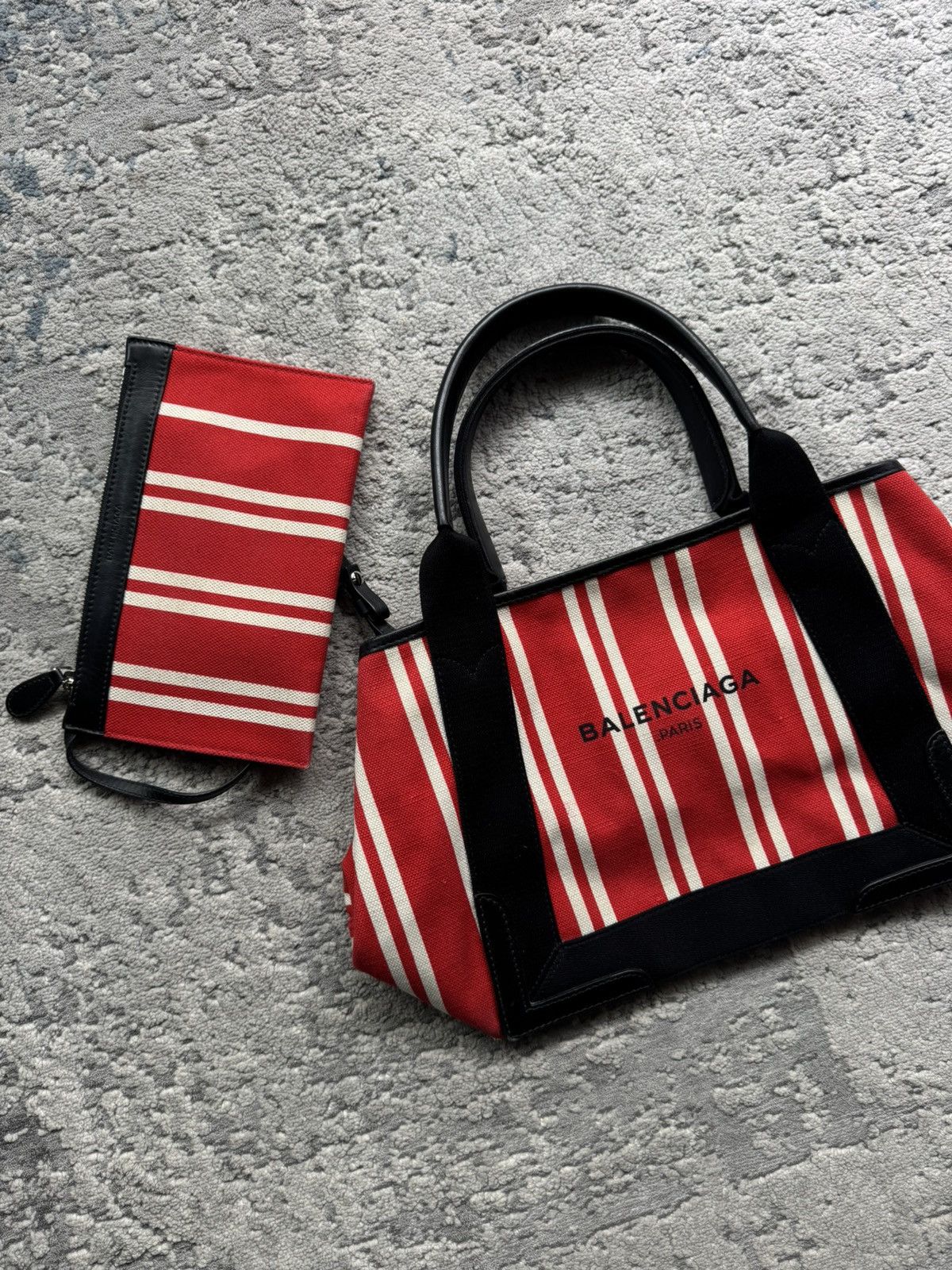 Balenciaga Balenciaga Navy Cabas Striped Tote Bag Size ONE SIZE - 1 Thumbnail