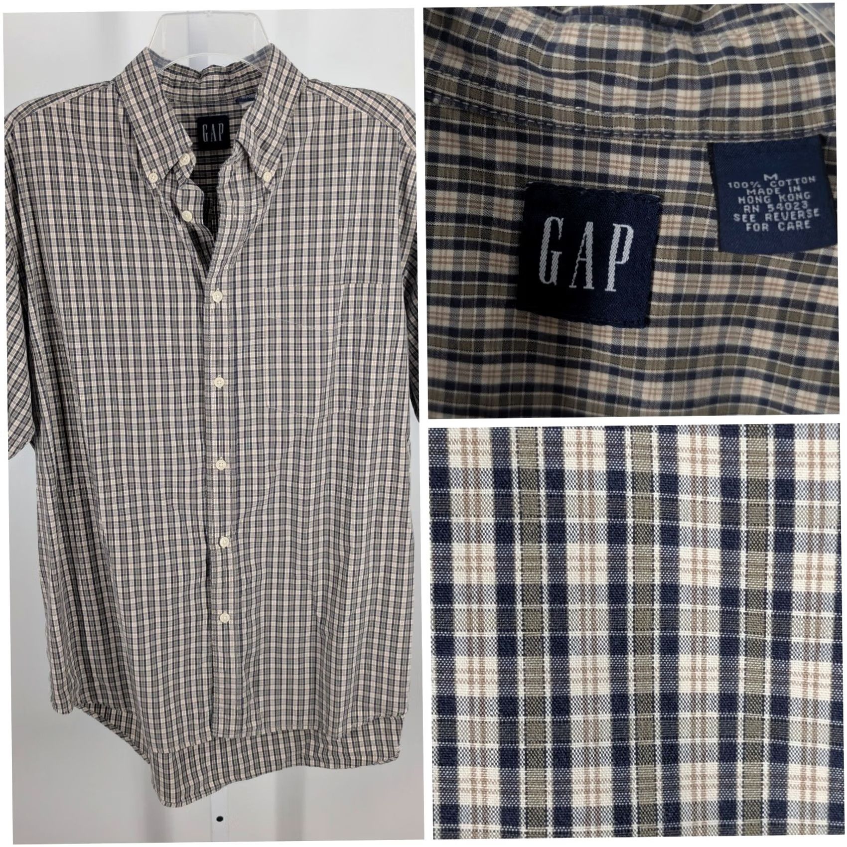Gap VINTAGE Gap Plaid Short Sleeve Button-Down Shirt Olive Navy M Hong Kong Size US M / EU 48-50 / 2 - 2 Thumbnail