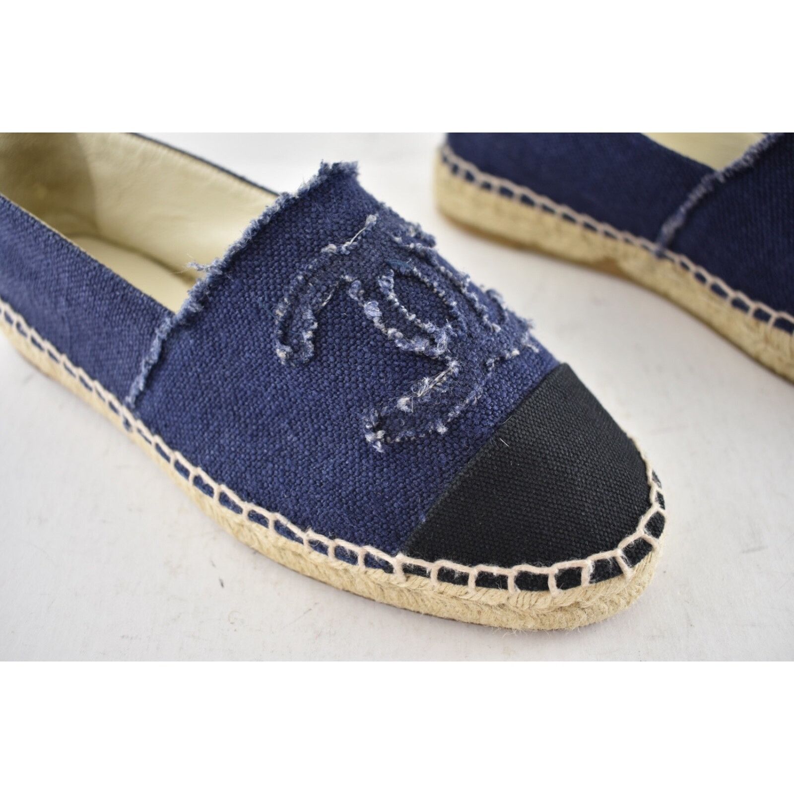 Chanel Chanel REV Blue Black Linen Canvas CC Logo Double Sole Size US 7 / IT 37 - 5 Thumbnail