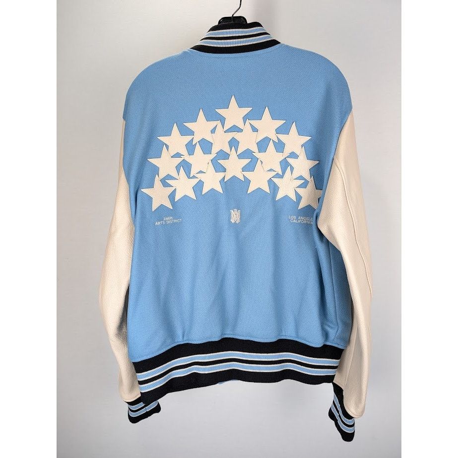 Amiri o1rshd1 Oversized Stars Varsity Jacket in Air Blue Size US L / EU 52-54 / 3 - 1 Thumbnail