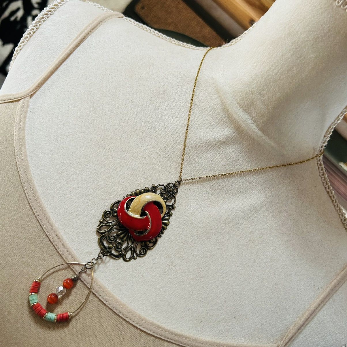 Handmade Handcrafted brass filigree dangle pendant on chain necklace Size ONE SIZE - 1 Thumbnail
