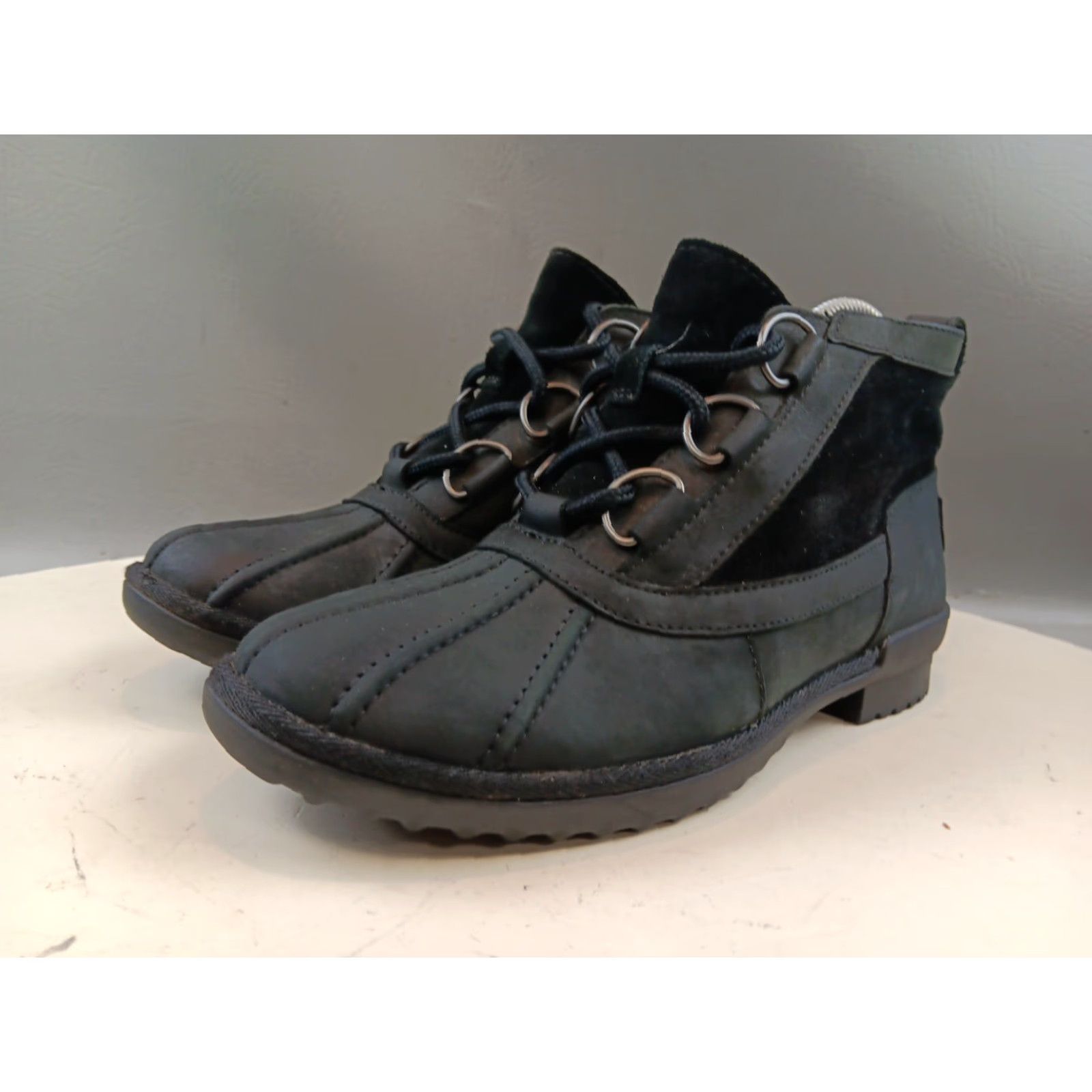 Ugg UGG Duck Boot Women 6.5 Black Leather Shearling Waterproof Lace Up Outdoor Boots Size US 7 / IT 37 - 3 Thumbnail