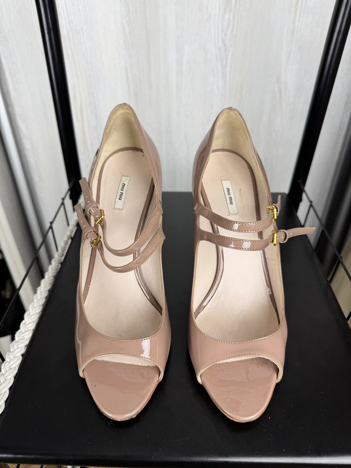 Miu Miu Miu Miu Nude Patent Leather Sandals Heels In Size 39.5 Size US 9.5 / IT 39.5 - 6 Thumbnail
