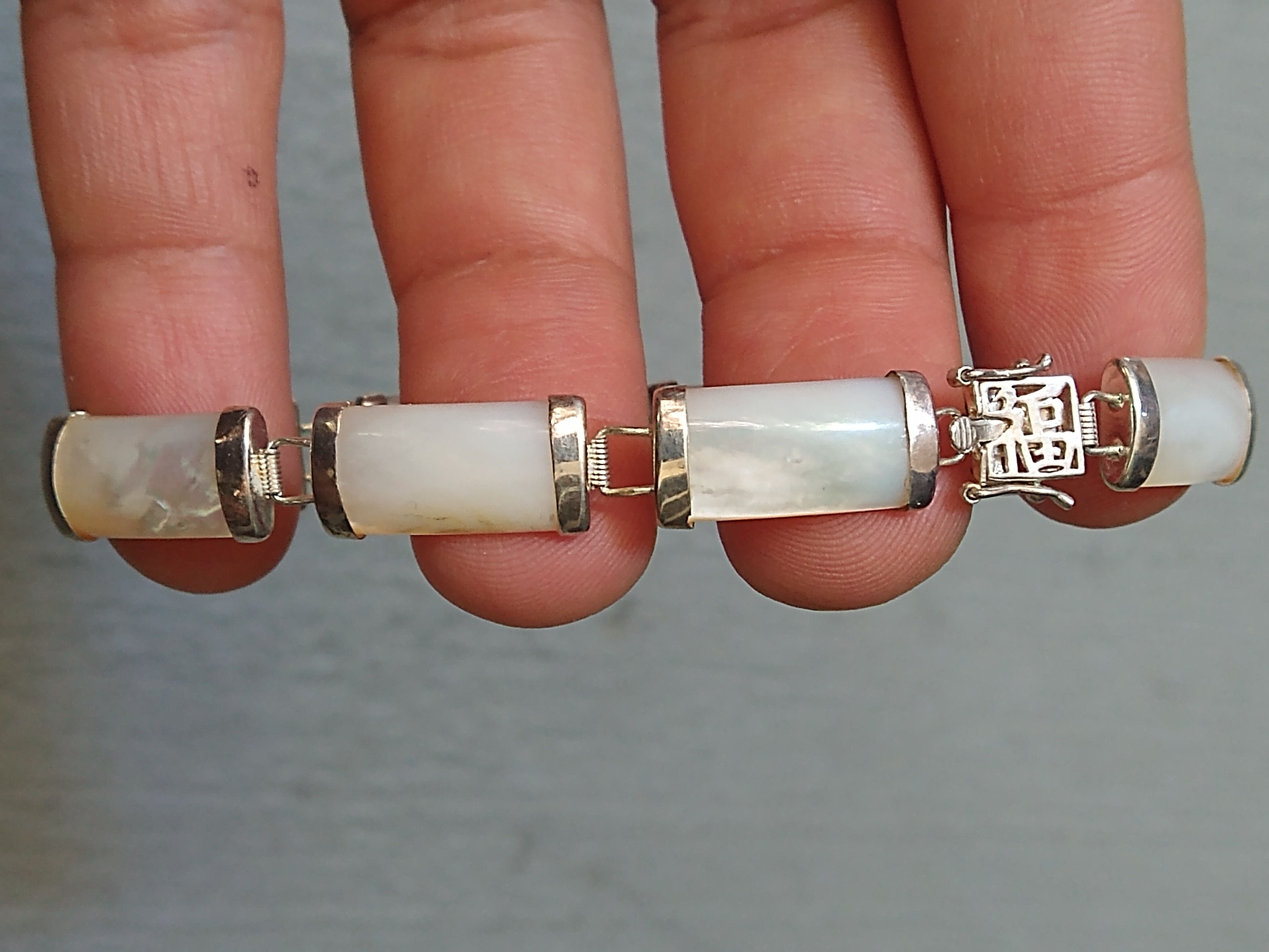 Jewelry Vintage Sterling Silver Tennis Bracelet Mother of Pearl MOP Size ONE SIZE - 10 Thumbnail