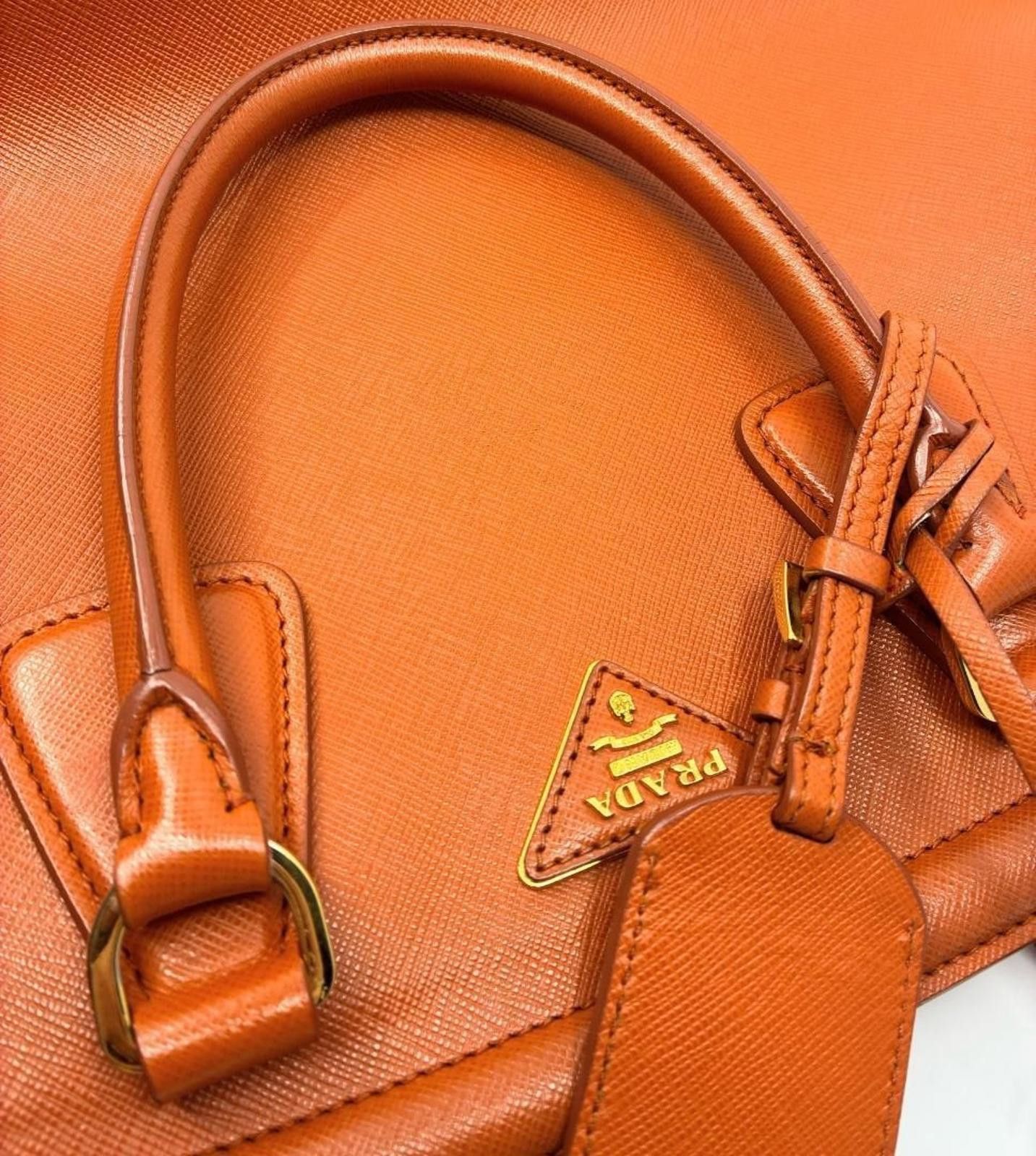 Prada Prada - Brown Orange Leather Handbag Size ONE SIZE - 6 Thumbnail