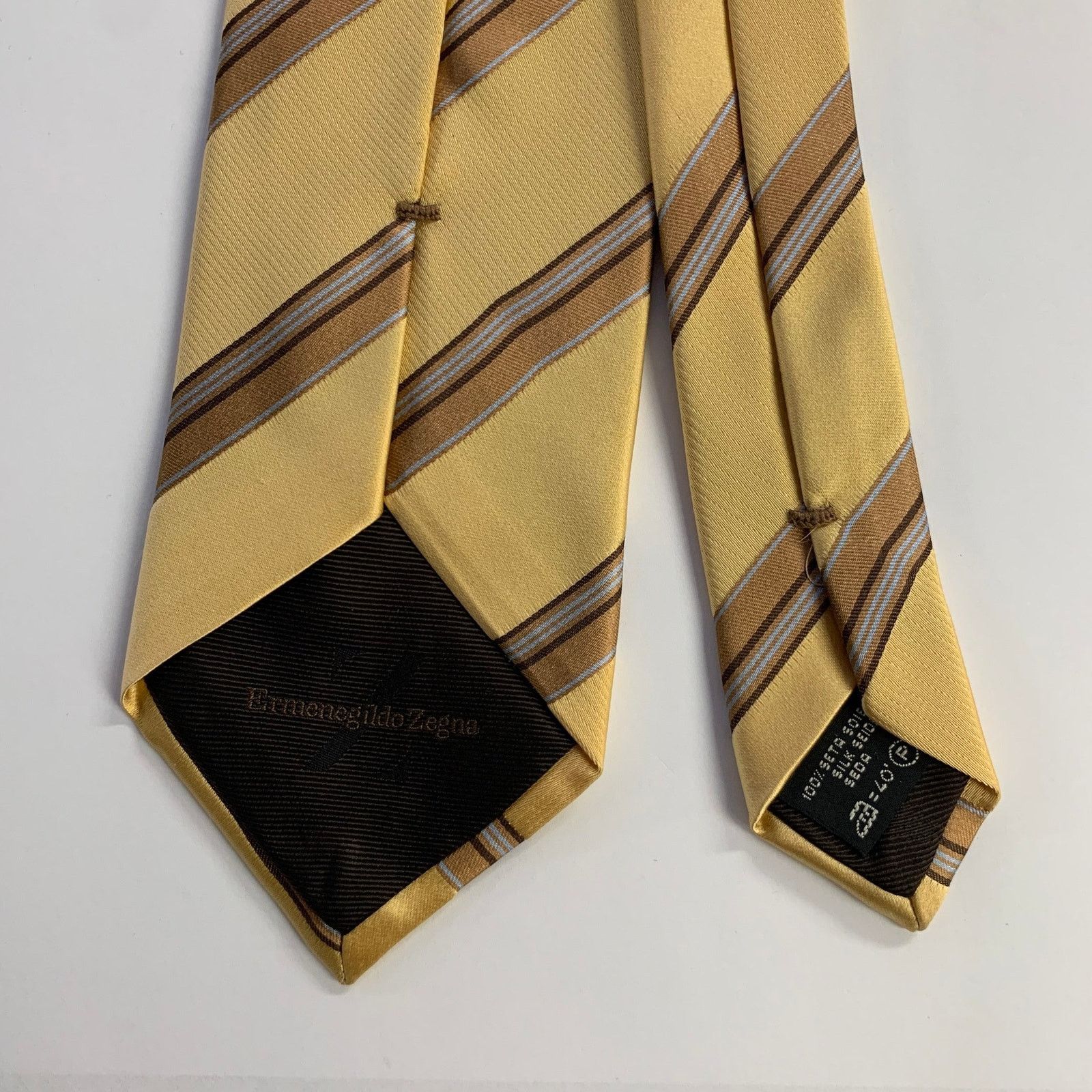 Ermenegildo Zegna ERMENEGILDO ZEGNA Gold Khaki Diagonal Stripe Silk Tie Size ONE SIZE - 2 Thumbnail