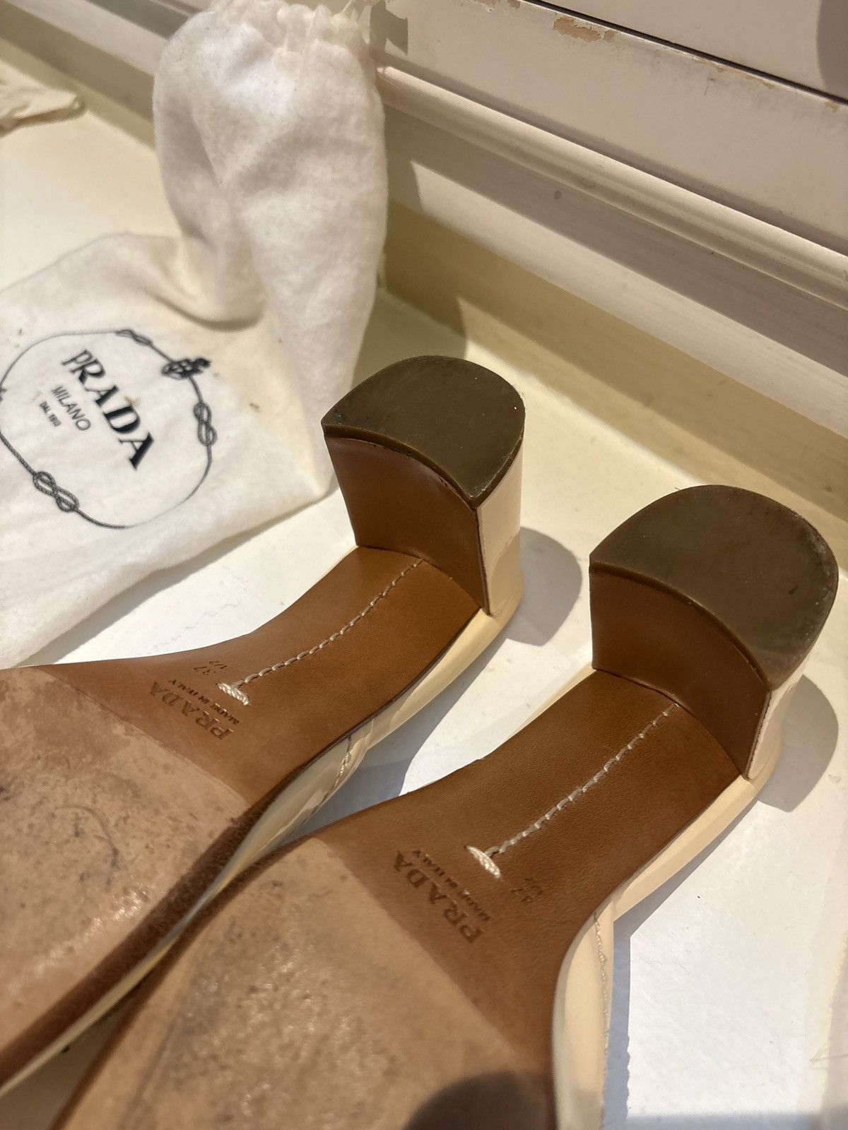 Prada Prada Mules Creme With Silver Buckle Size US 7.5 / IT 37.5 - 5 Thumbnail