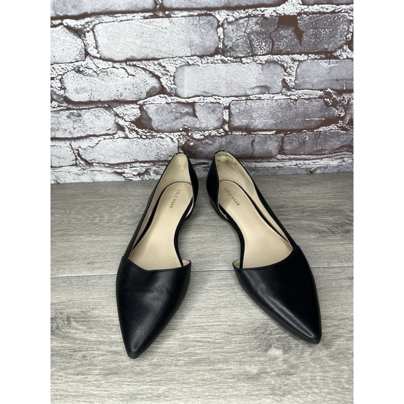 Cole Haan Cole Haan D’Orsay Black Leather Pointed Toe Slip On Flats Wo Size US 8 / IT 38 - 3 Thumbnail