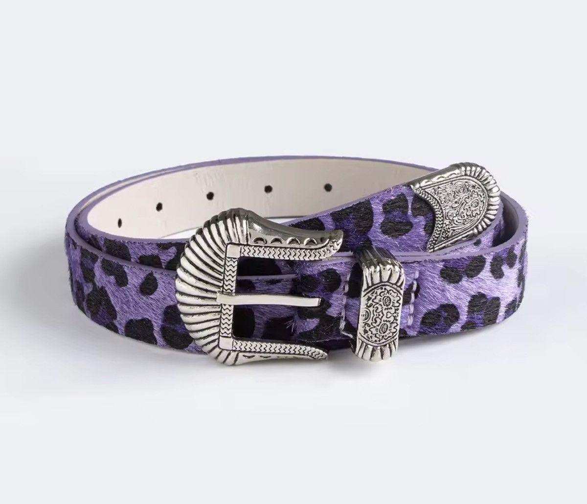 Japanese Brand Purple Leopard Print Western PU Leather Belt Size ONE SIZE - 1 Thumbnail