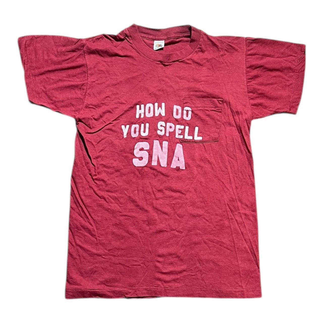 Fruit Of The Loom × Vintage Vintage 80s How Do You Spell SNA Maroon Fruit of the loom t Size US S / EU 44-46 / 1 - 1 Thumbnail