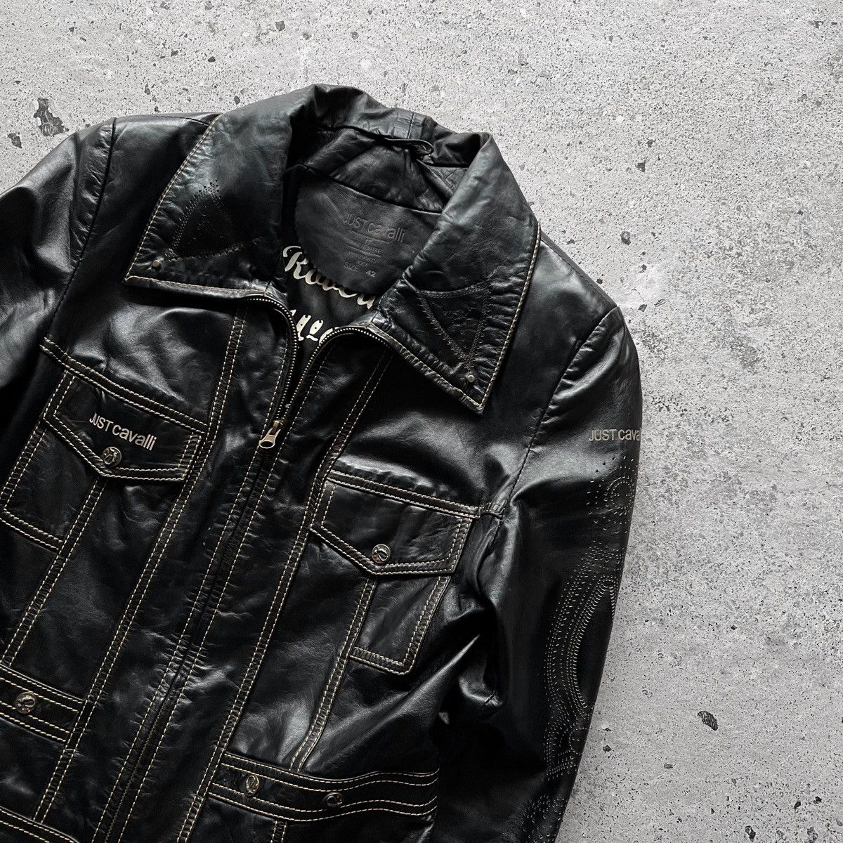 Just Cavalli × Vintage Just Cavalli Womens Vintage Rare Black Real Leather Jacket Size S / US 4 / IT 40 - 2 Thumbnail