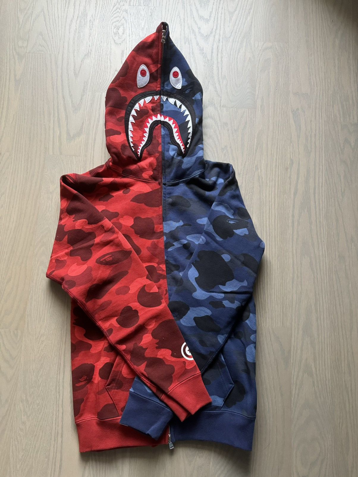 Image of Bape Color Camo Shark Half Full Zip Hoodie in Blue, Men's (Size XS)