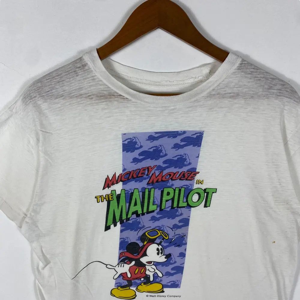 Disney Vintage 80's MICKEY MOUSE In The Mail Pilot Cartoon Tee Size US M / EU 48-50 / 2 - 2 Thumbnail