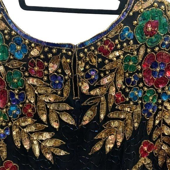 Vintage Vintage 100% Pure Silk Glamourous Hand Beaded Floral Sequine Size M / US 6-8 / IT 42-44 - 6 Thumbnail