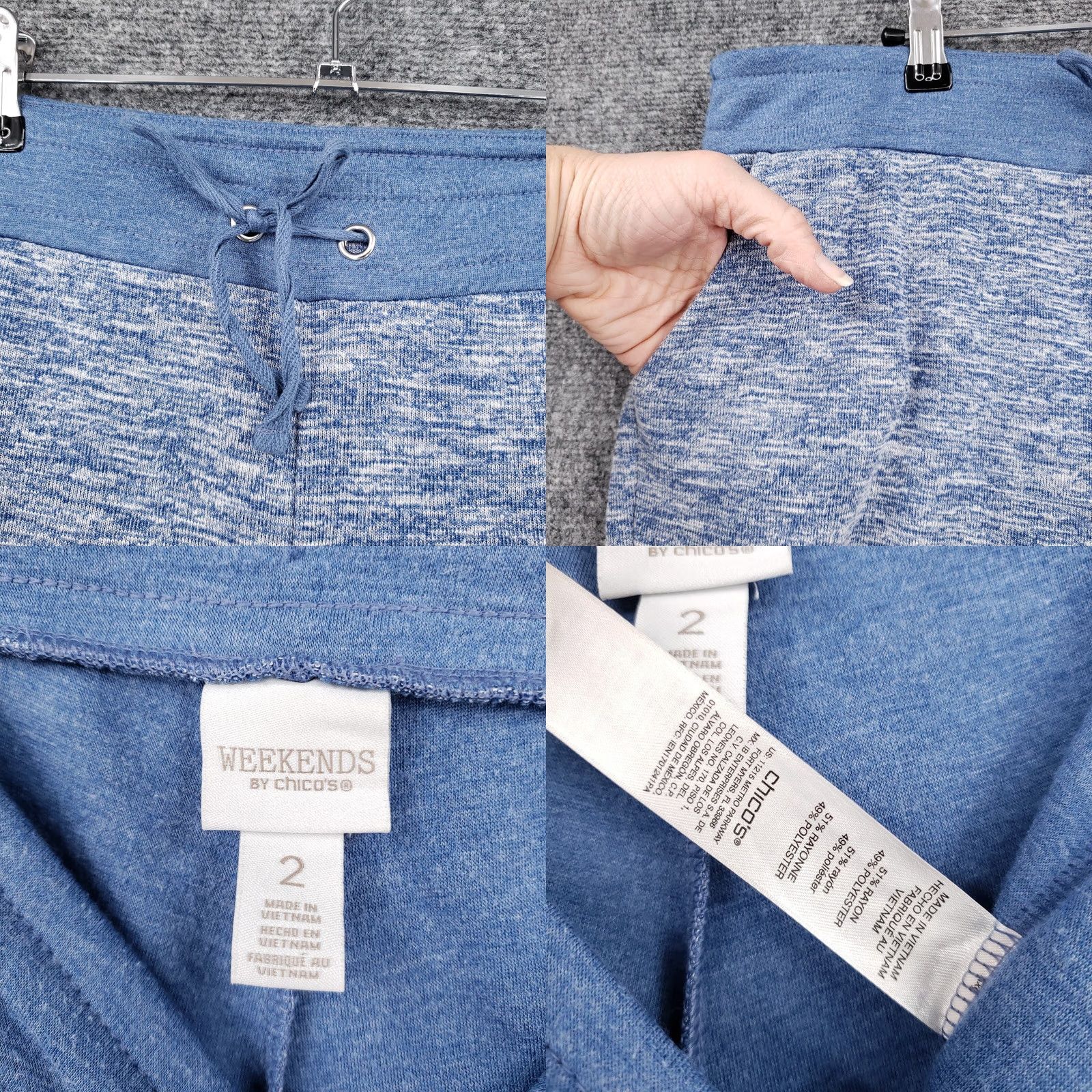 Vintage Chicos Weekends Pants 2 Large Blue Chambray Spacedye Drawstring US Womens Size 36" / US 14 / IT 50 - 8 Thumbnail