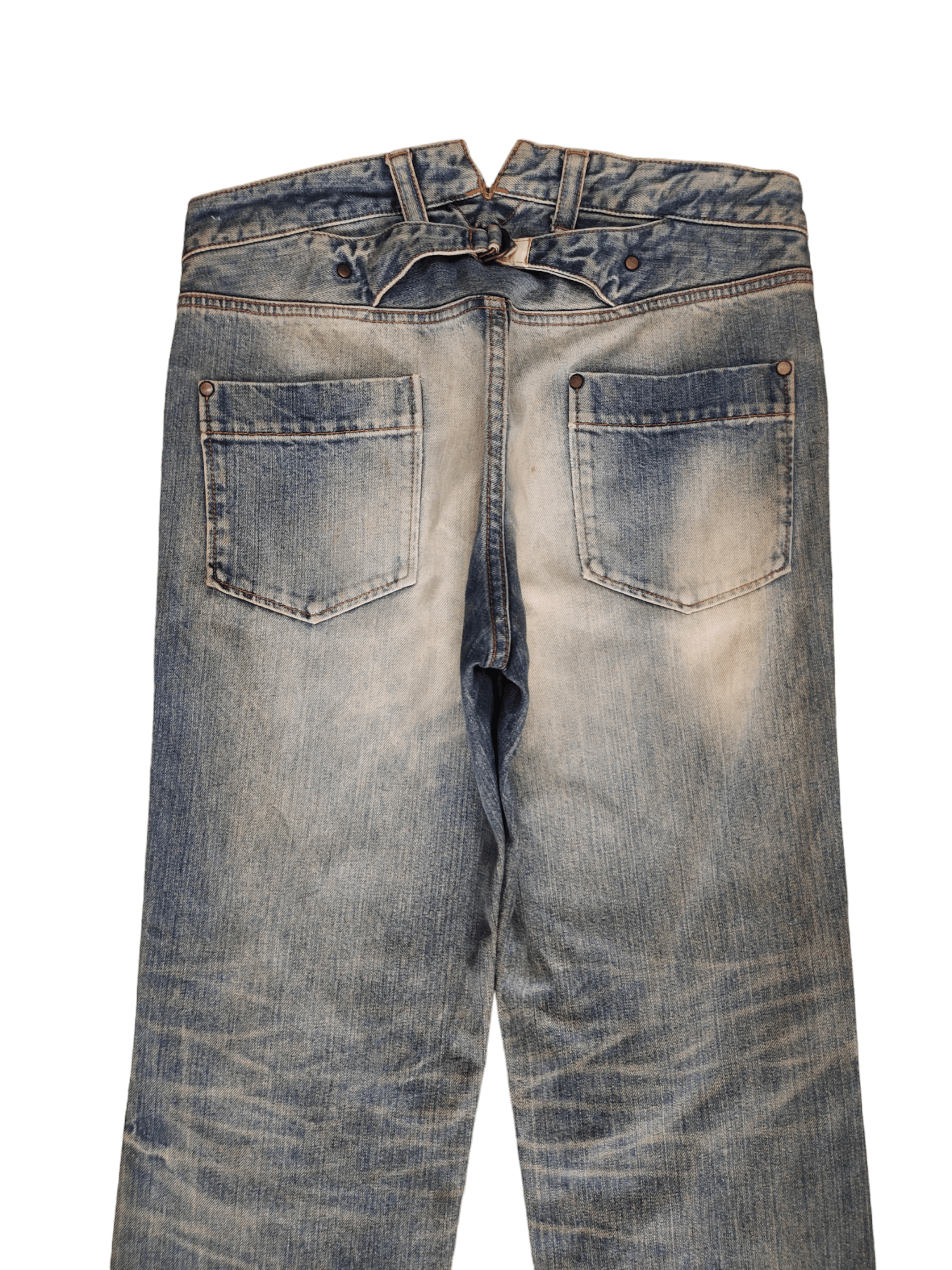 Kapital Japan Buckle Back Distress Faded Denim Undercover Style Y2k Size US 31 - 2 Thumbnail