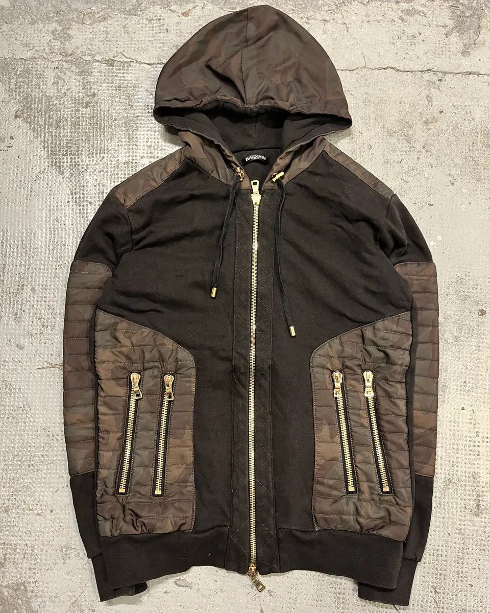 Balmain Balmain Black Cotton Quilted Biker Zip Hoodie Size US S / EU 44-46 / 1 - 4 Thumbnail
