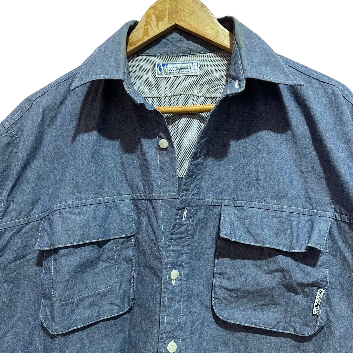 Japanese Brand Vintage BOOTLEG BOOTH Chambray Utility Workwear Shirts Size US L / EU 52-54 / 3 - 3 Thumbnail