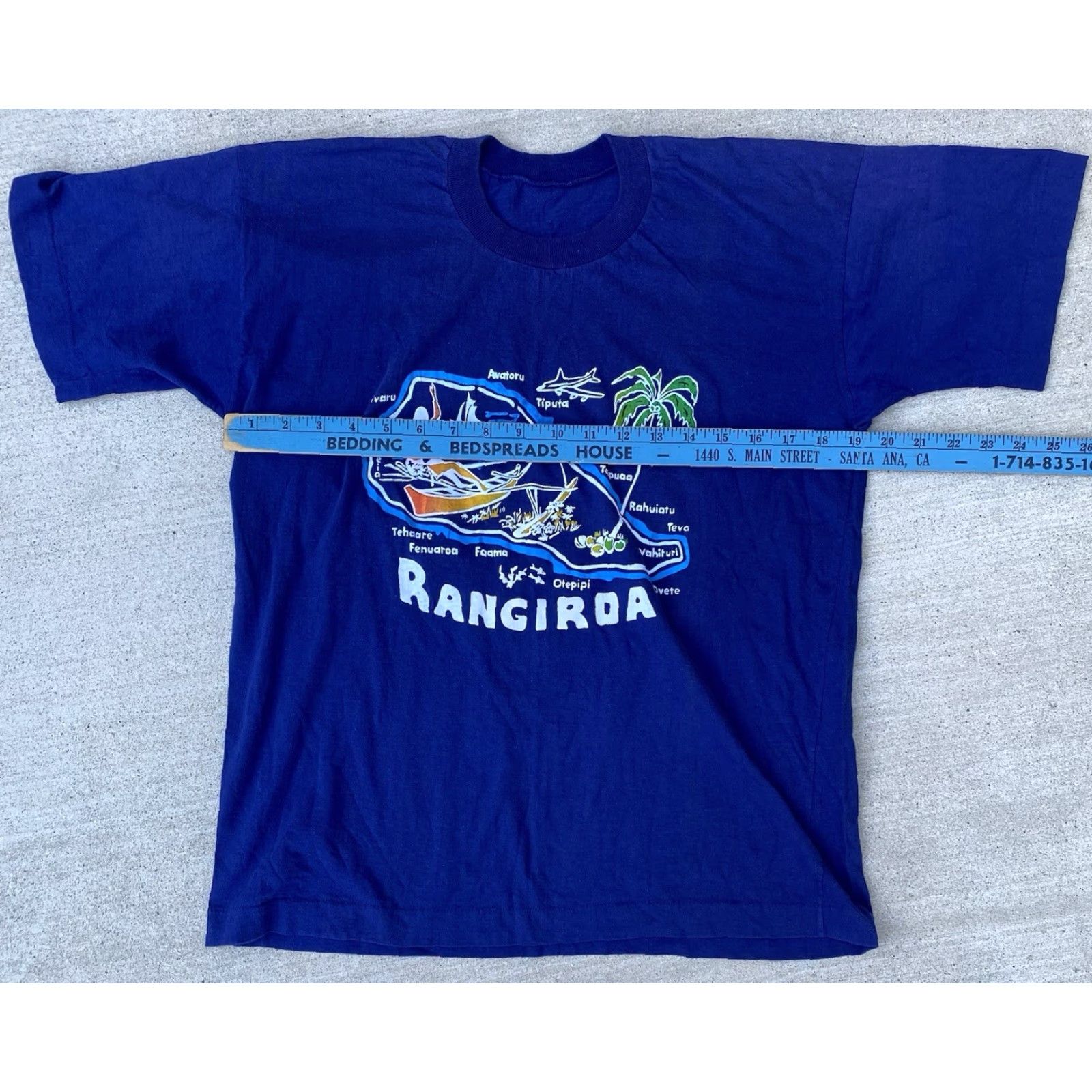 ALOHAS VINTAGE Rangiroa French Polynesia Map T Shirt Blue Island Graphic Tee Tiki Aloha Mens M Graphic Print 80s Tropical Size US M / EU 48-50 / 2 - 7 Thumbnail