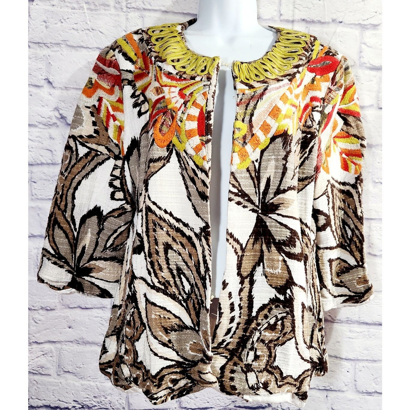 Other VTG Chico's Tan Orange Floral Hook & Eye Blazer 3 XL Lined Size XL / US 12-14 / IT 48-50 - 1 Thumbnail