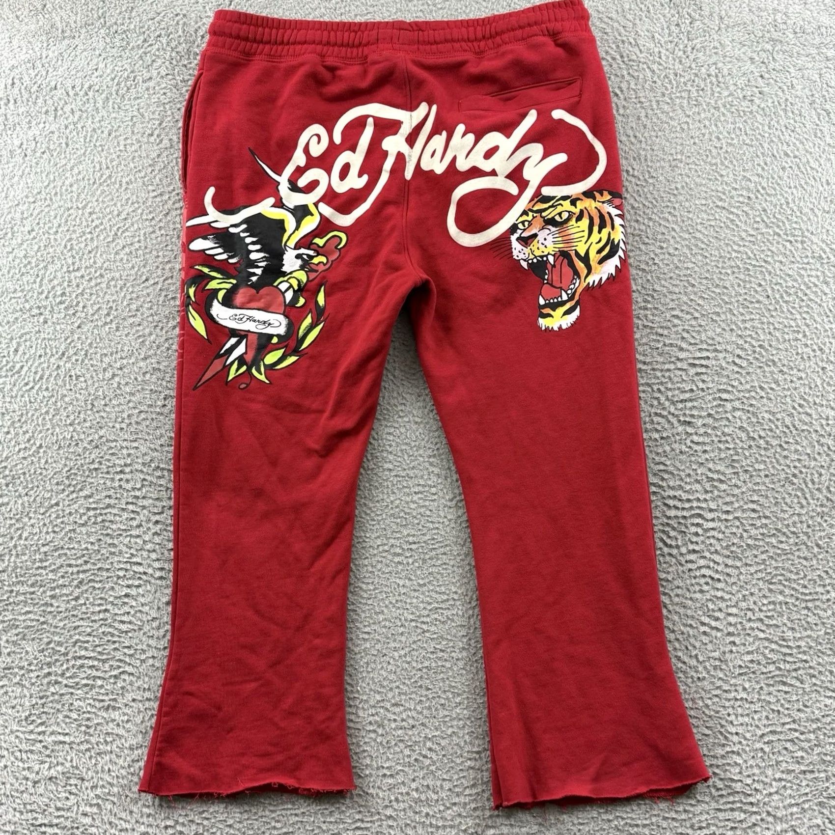 Ed Hardy Ed Hardy Sweatpants Women Large Red Wide-Leg Fleece Logo Pockets Y2K Skull Tattoo Heart Casual Relaxed Pants Size 36" / US 14 / IT 50 - 2 Thumbnail