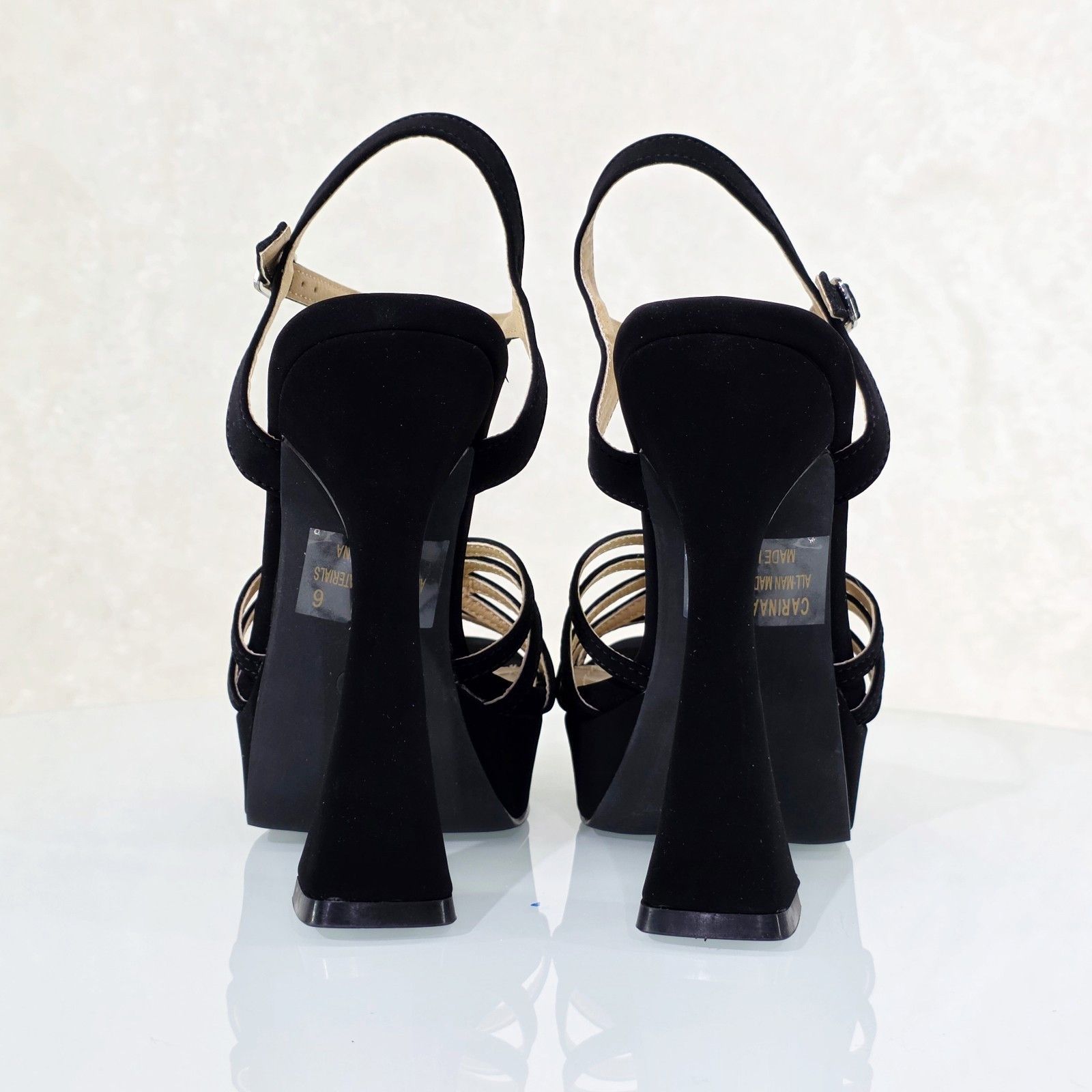 Other Posh Black Velvet Spool High Heels Ankle Strap Open Toe Sand Size US 6 / IT 36 - 3 Thumbnail