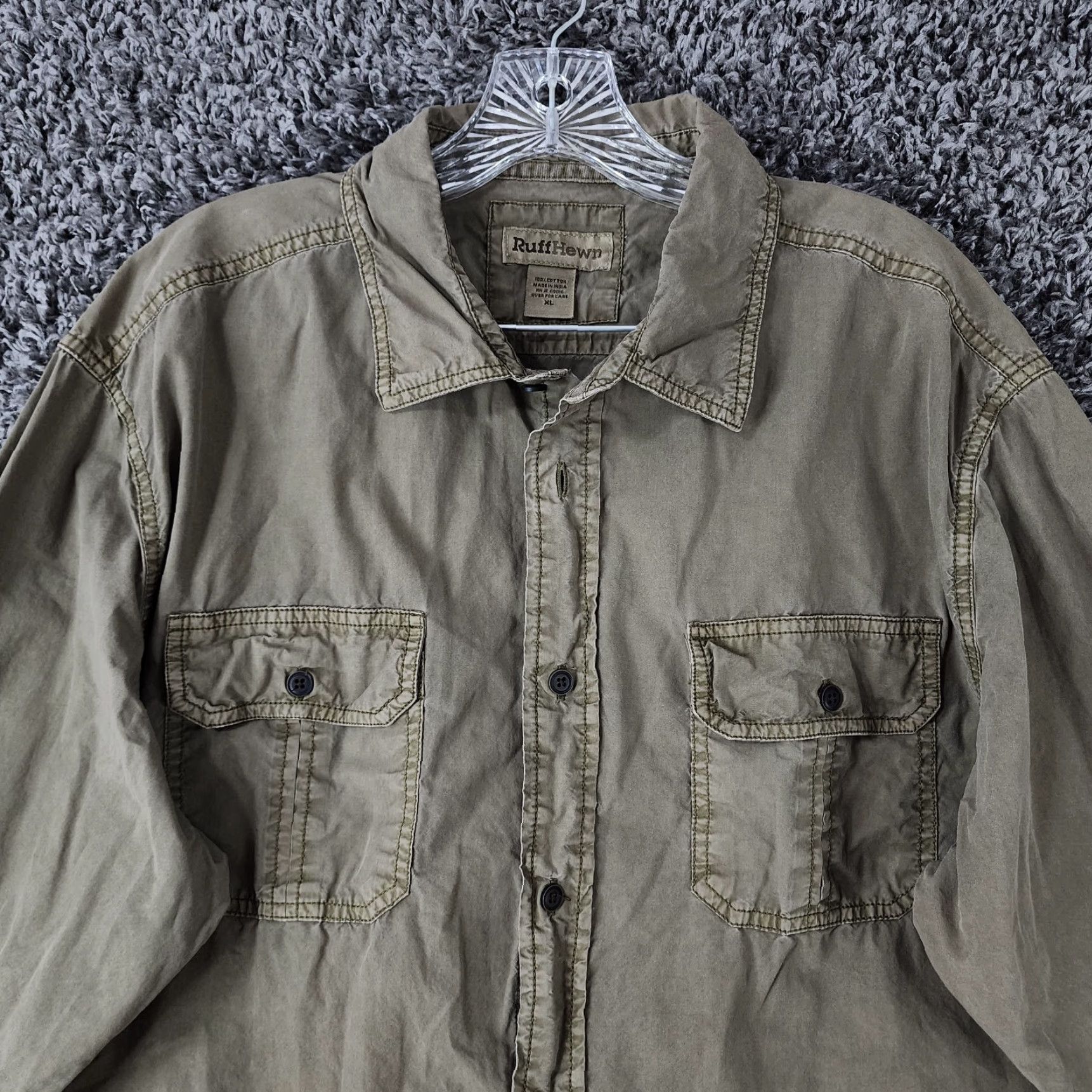 Vintage VINTAGE Ruff Hewn Button-Up Shirt Long Sleeve 2 Pocket XL Green Mens (with Minor Tear) Size US XL / EU 56 / 4 - 4 Thumbnail