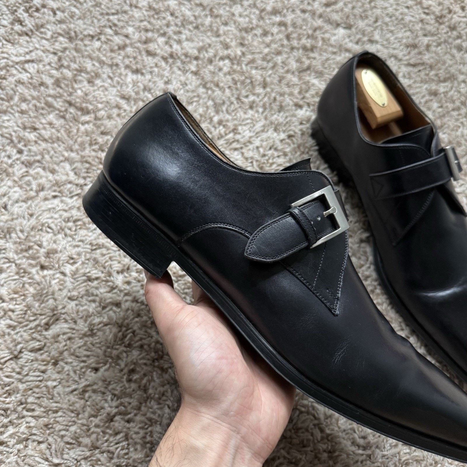 Magnanni Magnanni Marco II Single Monk Strap Black Leather Dress Shoe Size US 13 / EU 46 - 6 Thumbnail