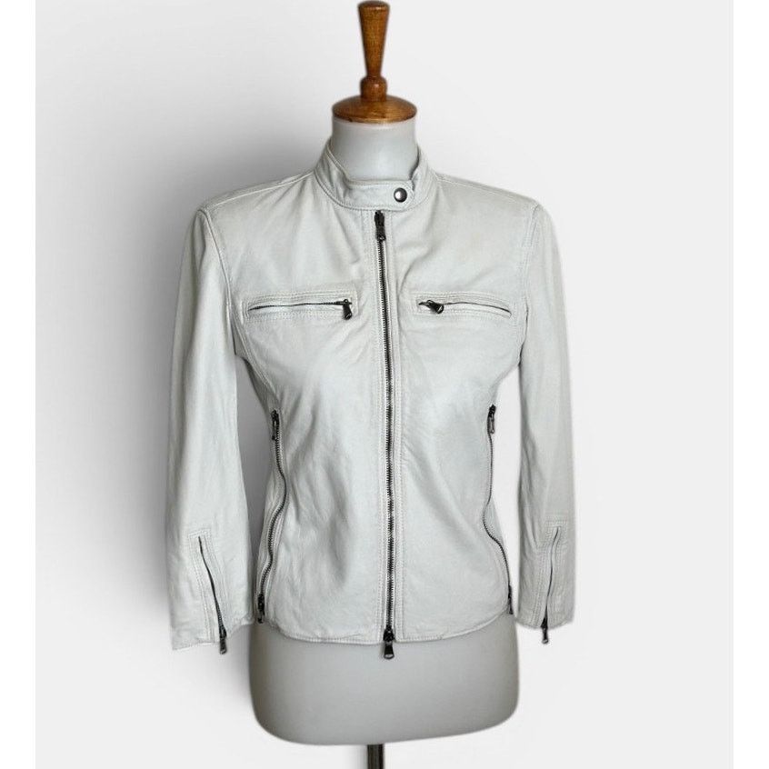 R13 R13 Cafe Racer White Lambskin Leather Jacket 3/4 Slv Italy Size M / US 6-8 / IT 42-44 - 12 Thumbnail
