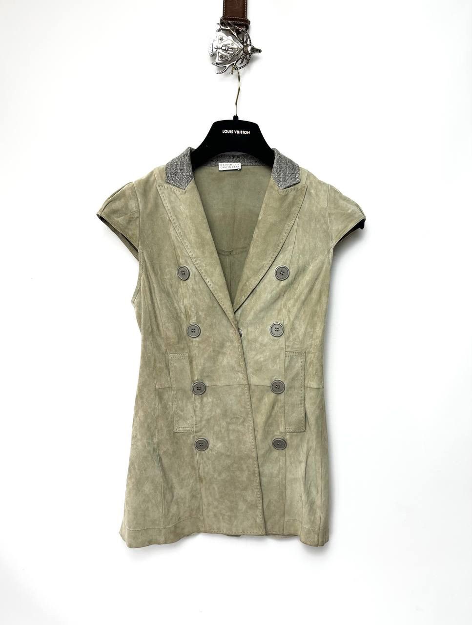 image of Brunello Cucinelli Suede Dress in Khaki, Women's (Size Small)