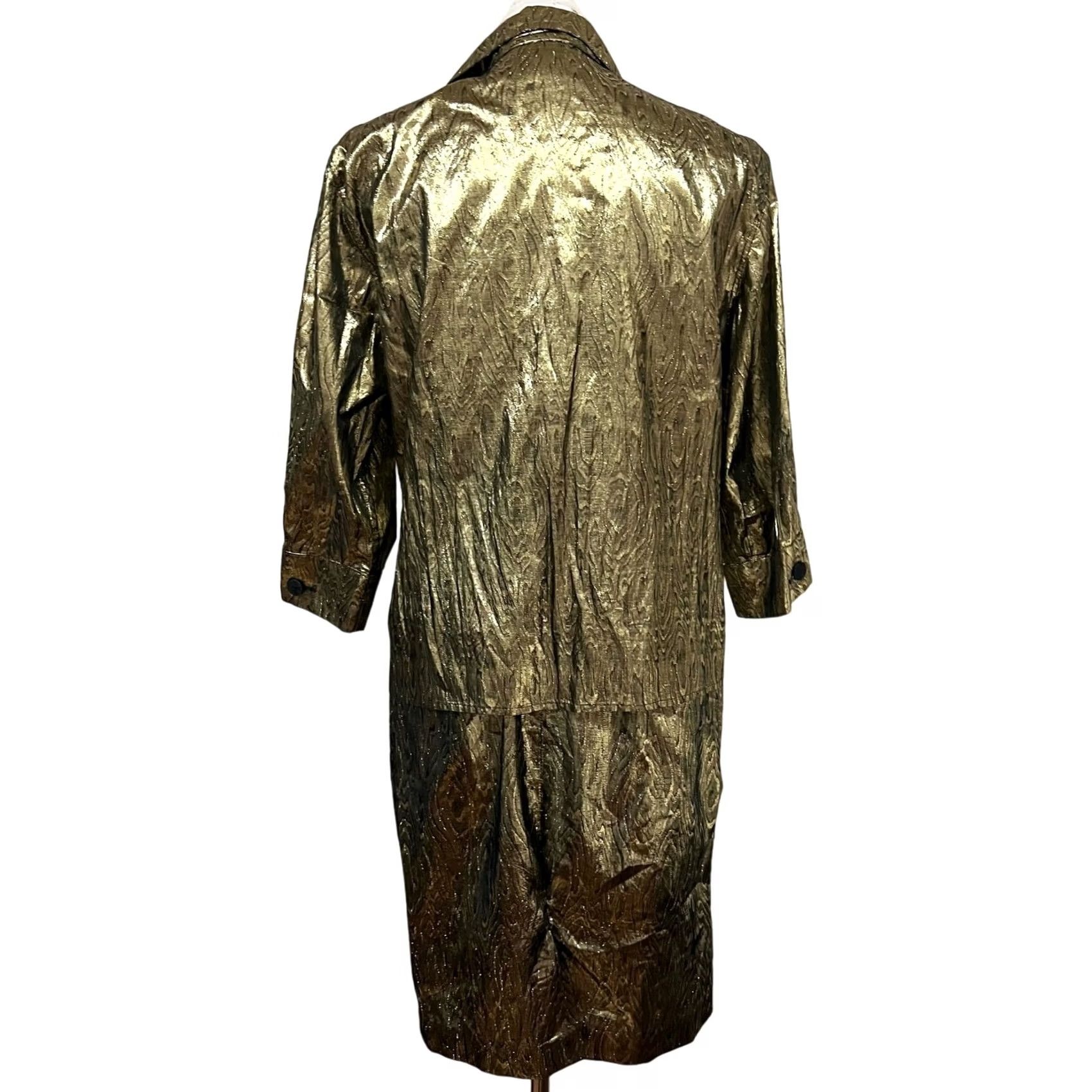 Vintage VINTAGE Gene Ewing BIS Gold Lame Skirt Suit Set Women's XS 1980s New Wave Metallic Shiny Rayon Lame Size 26" / US 2 / IT 38 - 5 Thumbnail