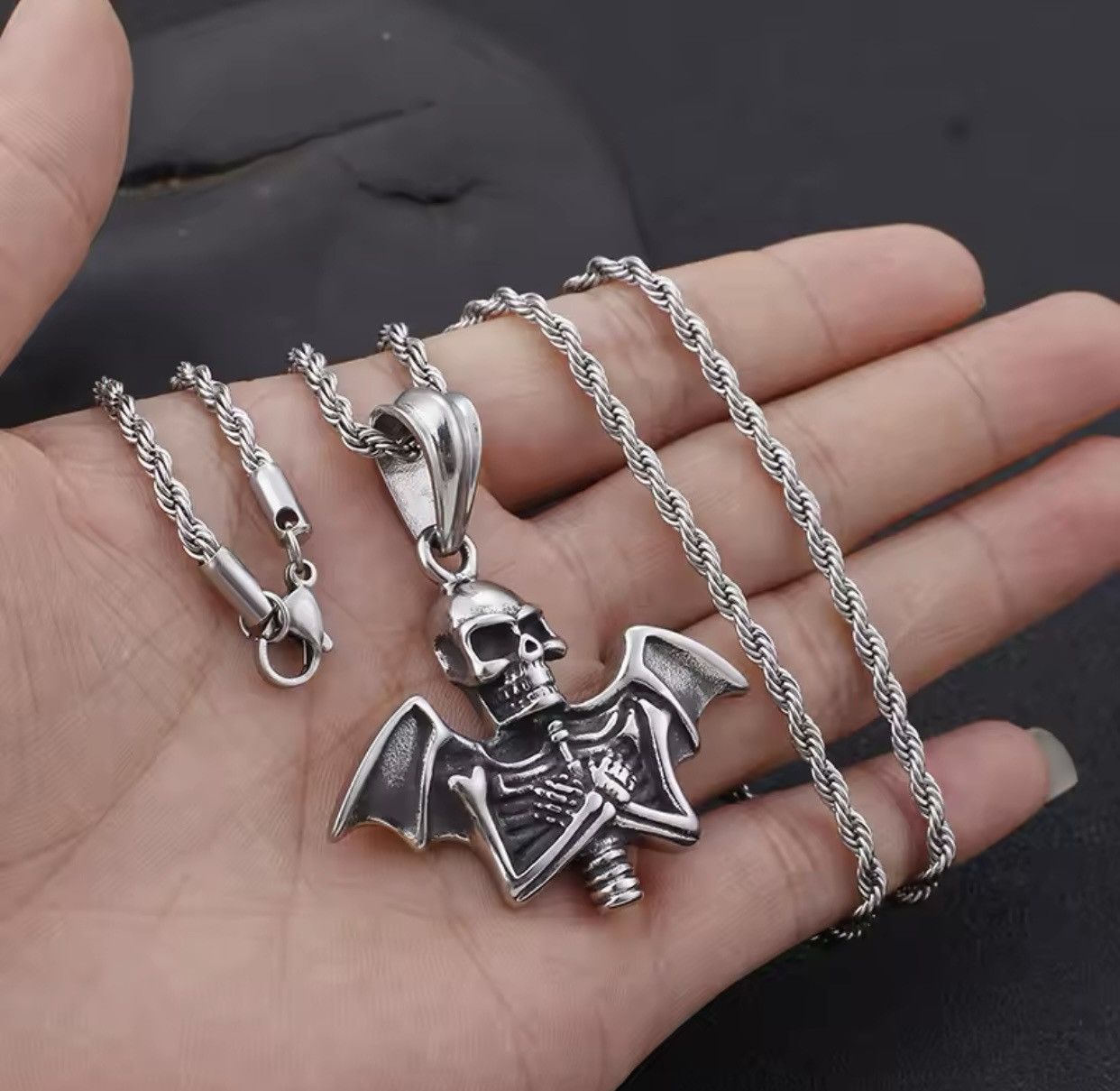 Jewelry Skeleton Wings Skull Necklace Gothic Chain Size ONE SIZE - 3 Thumbnail