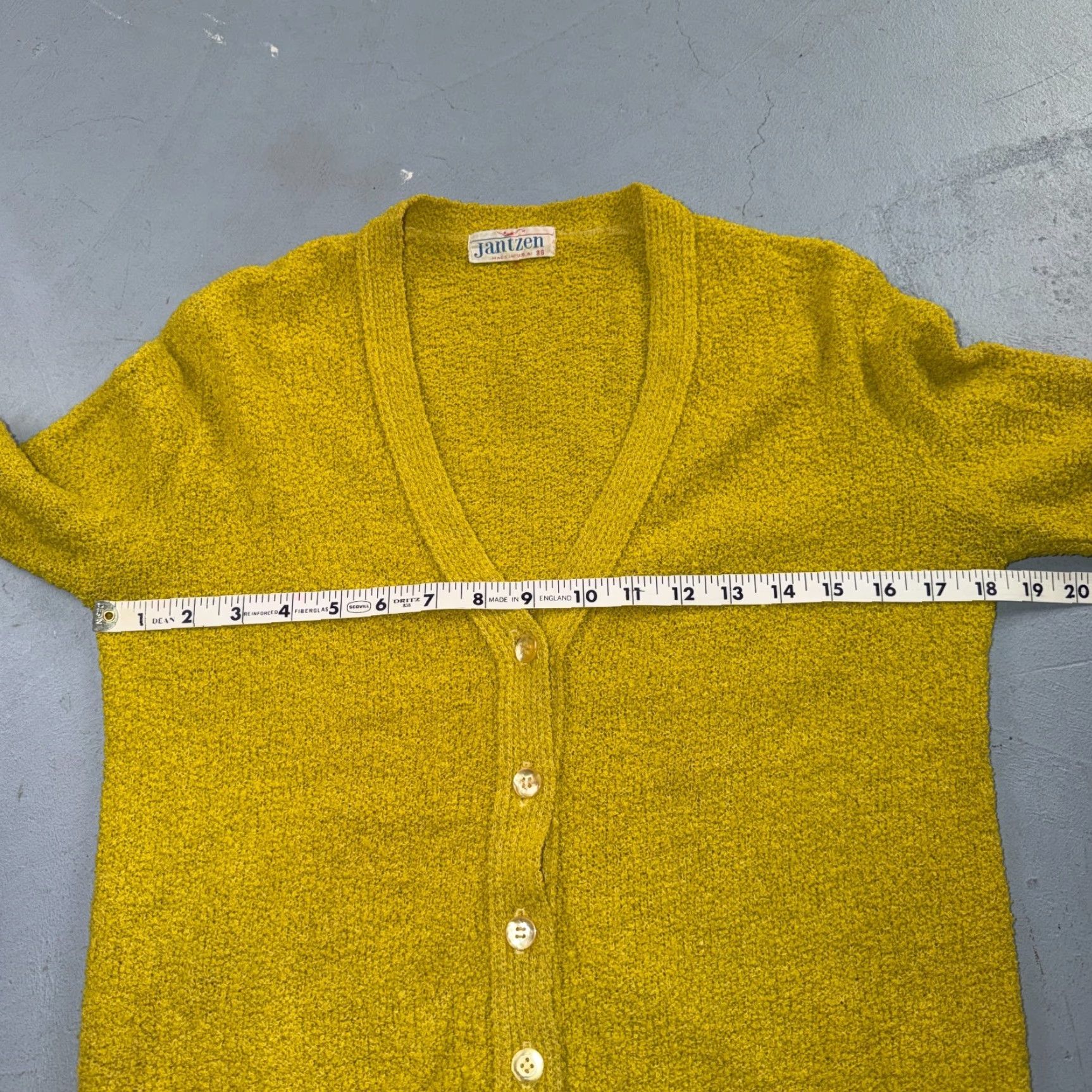 Jantzen VTG 60s Jantzen Wool Cardigan Sweater 1960s 38 USA Mohair Campus Rockabilly Yellow Mens Womens Boys Girls Size US M / EU 48-50 / 2 - 6 Thumbnail