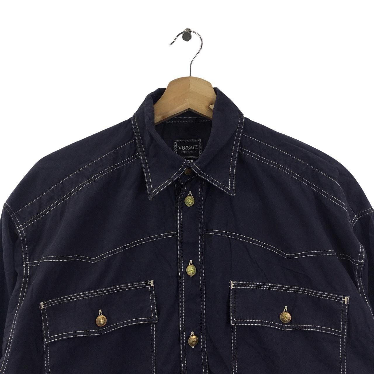 Versace Vtg VERSACE JEANS COUTURE Medusa Button Casual Shirt Indigo Size US XS / EU 42 / 0 - 2 Thumbnail