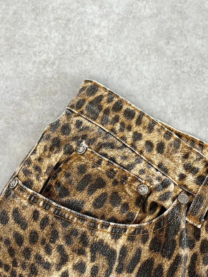 Roberto Cavalli 1990s Roberto Cavalli Brown Leopard Print Glitter Pants Size US 31 - 12 Thumbnail