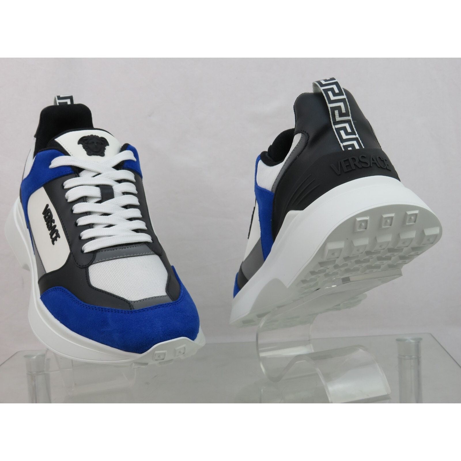 Versace VERSACE BLUE WHITE LEATHER MEDUSA HEAD PLATFORM SNEAKERS 45 Size US 12 / EU 45 - 3 Thumbnail
