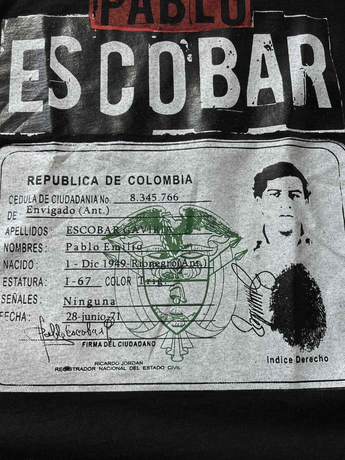 Vintage Vintage Pablo Escobar 90’s Narco T-Shirt Printed Logo RARE Size US L / EU 52-54 / 3 - 5 Thumbnail