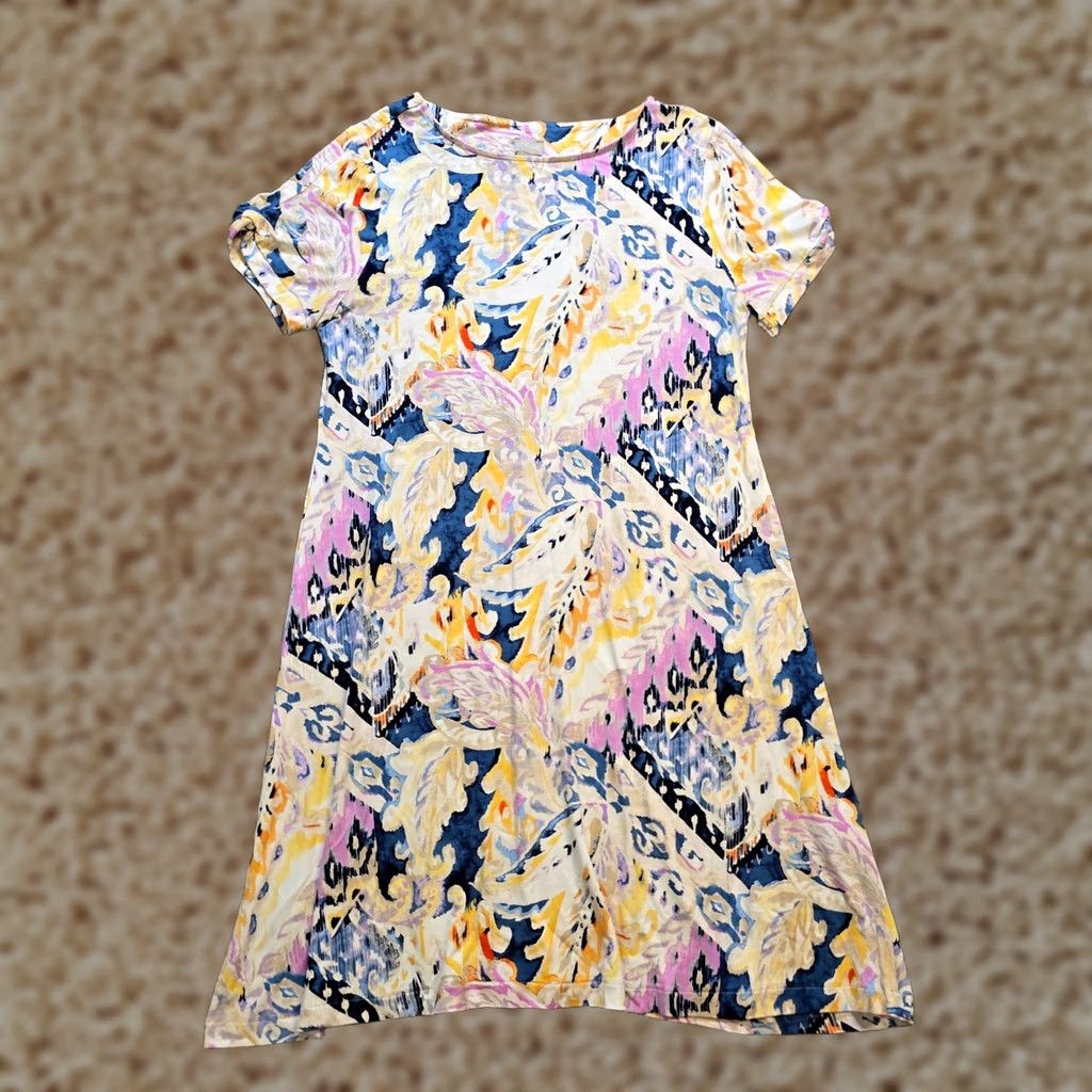 Vintage Chico's Dress Womens Size 10 Purple Paisley Short Sleeve A-Line Casual Shirt? Size 32" / US 10 / IT 46 - 1 Thumbnail