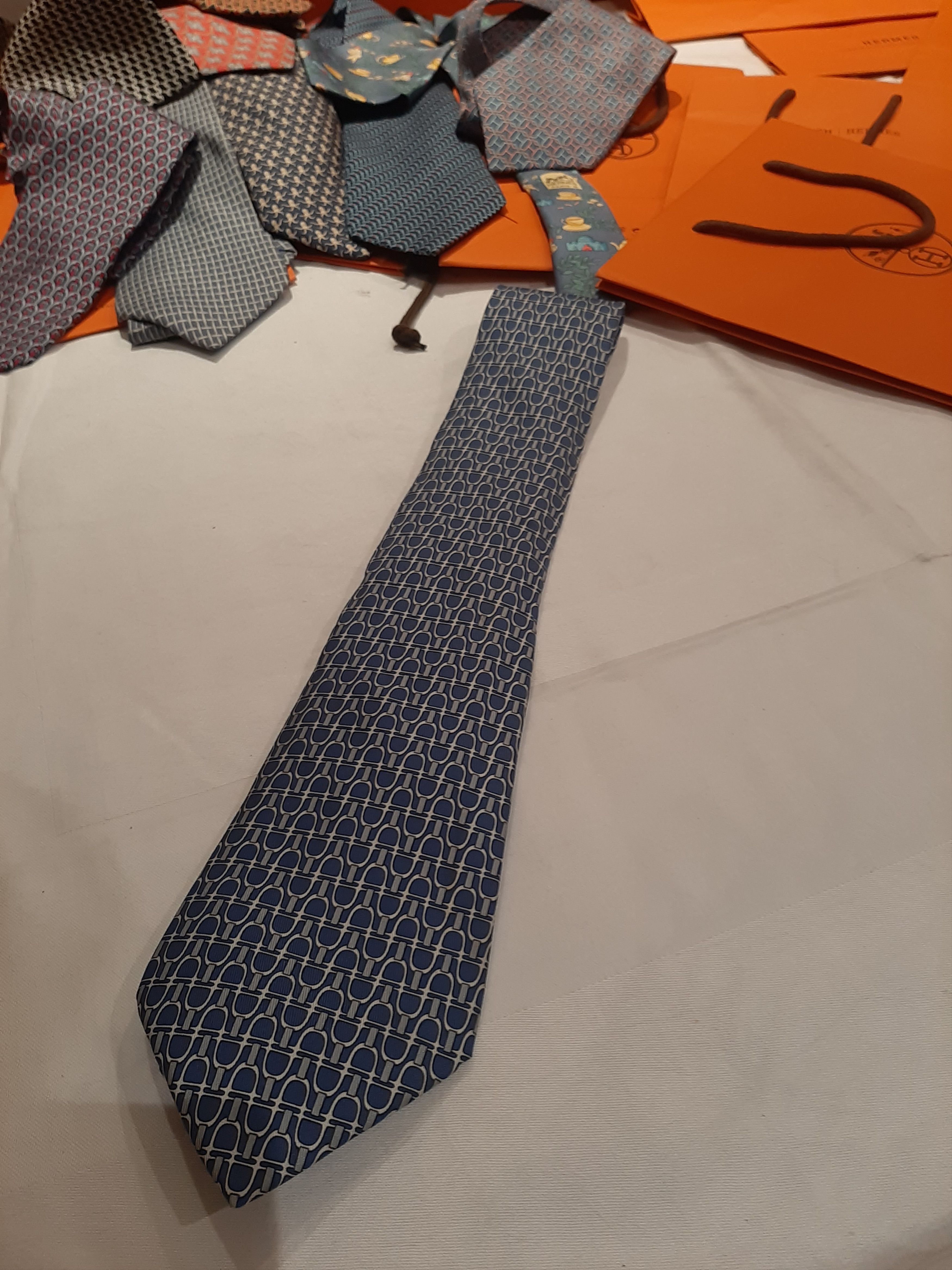 Hermes Vintage Hermès Silk Tie Blue Geometric pattern Vintage 8cm Size ONE SIZE - 3 Thumbnail