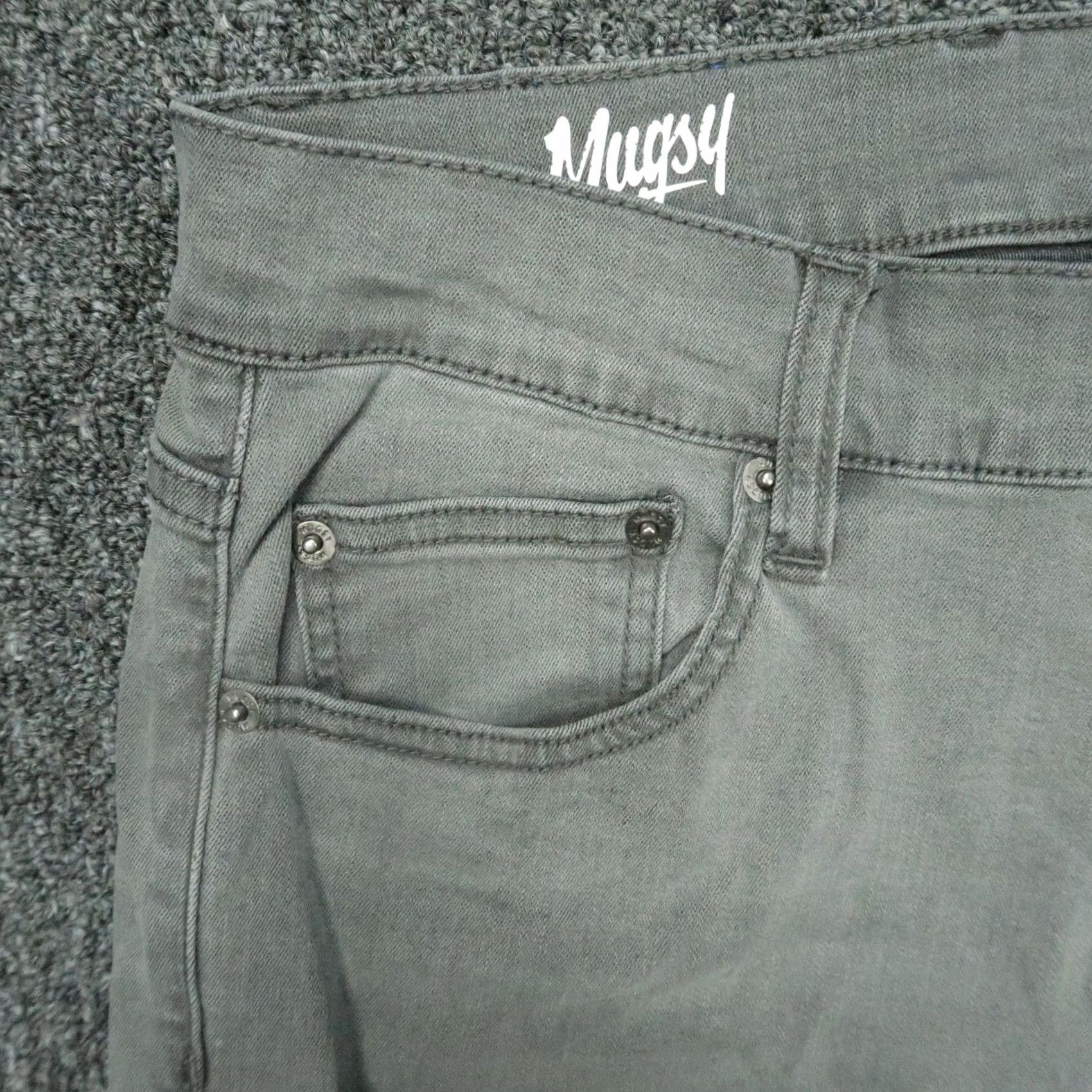 Denime Mugsy Jeans Men 31x30 Gray Beans Tapered 5 Pocket Denim Preppy Shirt? Size US 31 - 3 Thumbnail