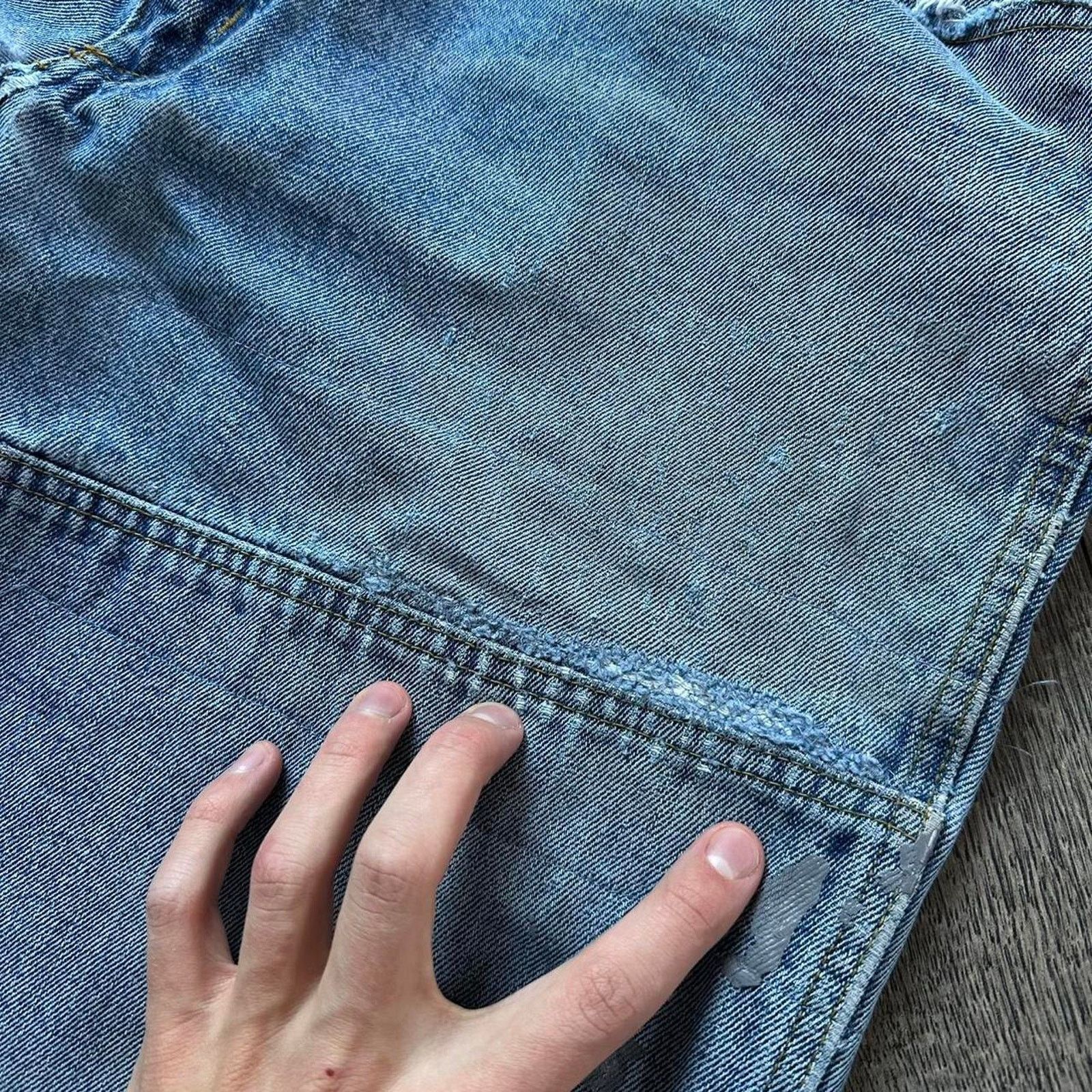 Vintage Vintage Thrashed Blue Denim Double Knee Baggy Work Jeans Size US 34 / EU 50 - 3 Thumbnail