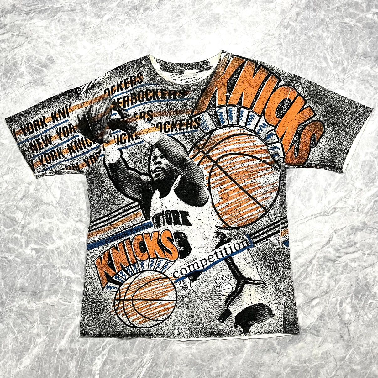 image of Magic Johnson x NBA VTG 90's Nba Patrick Ewing New York Knicks Aop T-Shirt, Men's (Size Large)