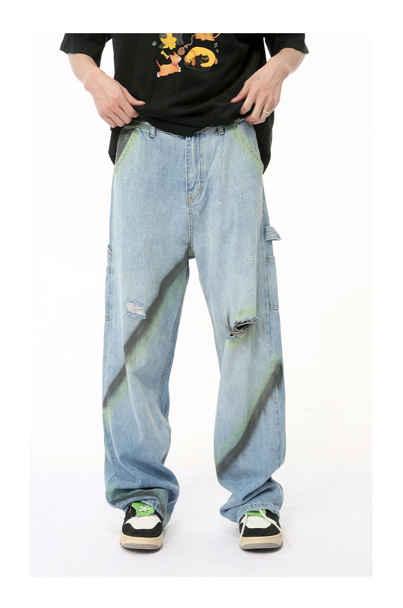 Japanese Brand × Jean Street hip-hop graffiti contrast color ripped straight jeans Size US 32 / EU 48 - 1 Thumbnail