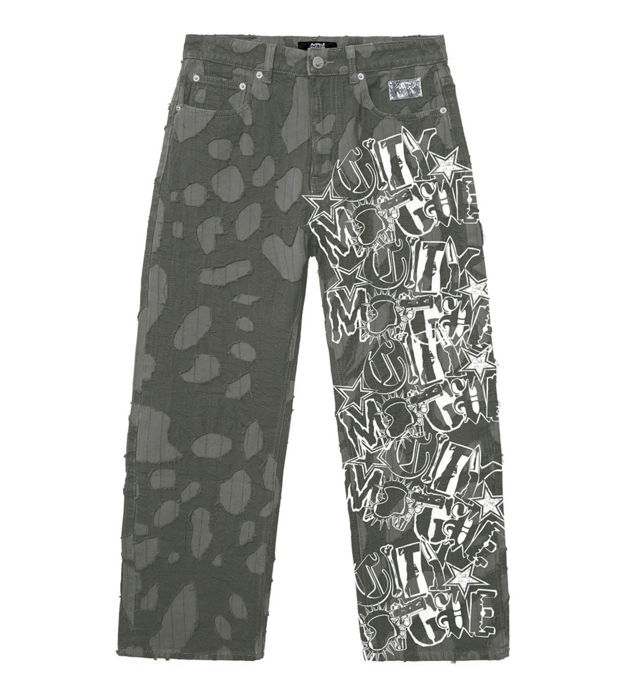Graffiti Distressed Boro Denim Pant Grey