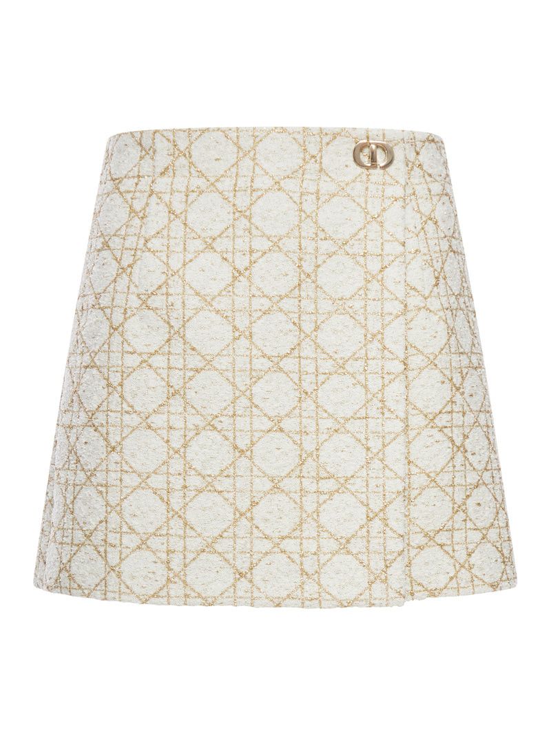 Dior MACROCANNAGE TROUSERSKIRT IN WHITE AND GOLD WOOL BLEND TWEED Size 27" / US 4 / IT 40 - 1 Thumbnail