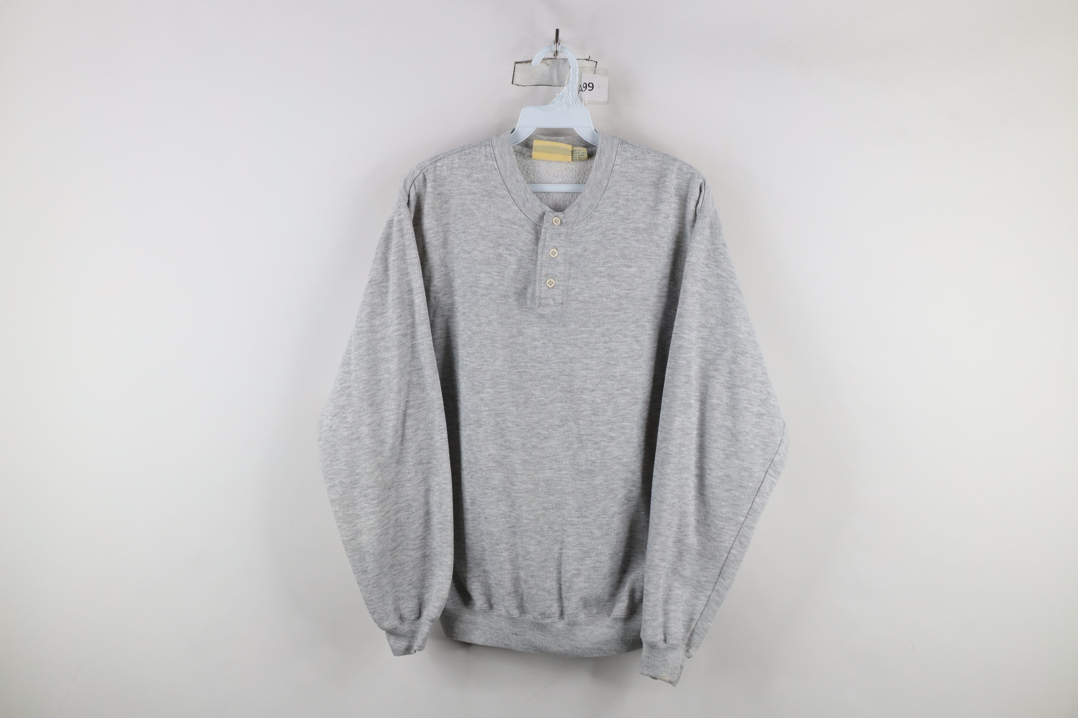 Vintage Vintage 90s Streetwear Henley Sweatshirt Heather Gray Size US M / EU 48-50 / 2 - 1 Thumbnail