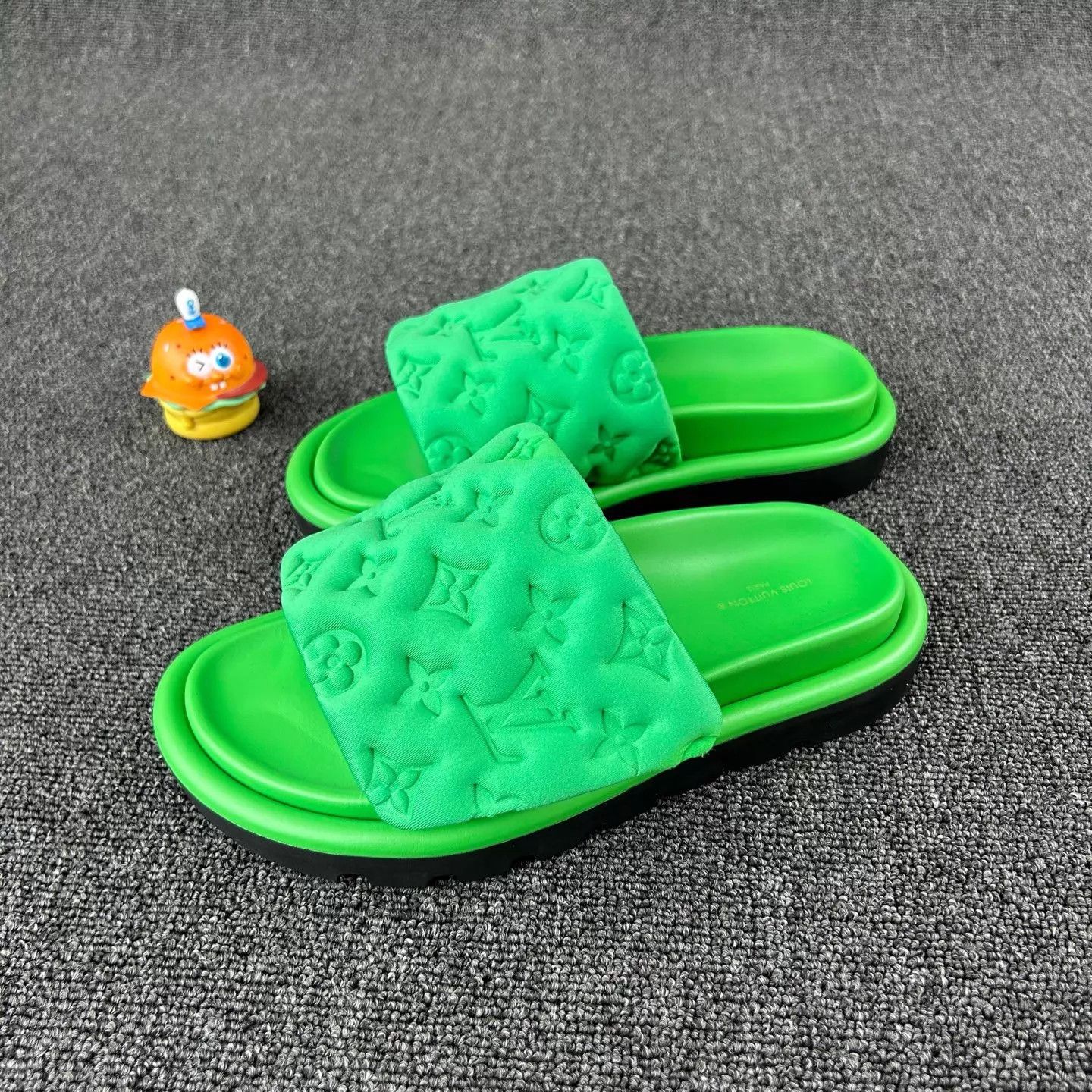 Louis Vuitton LV Green Monogram Embossed Slippers EU37 Size US 6.5 / IT 36.5 - 1 Thumbnail